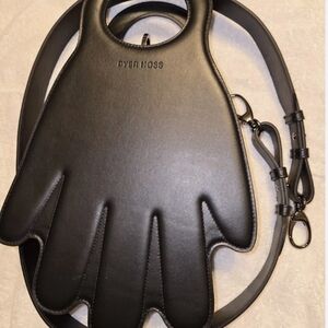 Pyer Moss Black Hand-Shaped Leather Bag With Keychain With Accessories